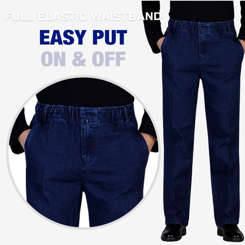 IDEALSANXUN Elastic Waist Jeans for Men Loose Fit Jeans Casual Pants (38Wx32L, Dark Blue) - Image 3
